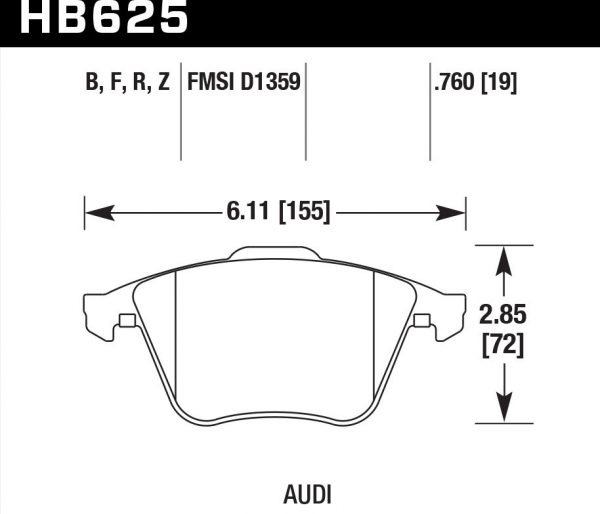 Колодки тормозные HB625F.760 Hawk Performance HPS передние Audi TT (8J) / S3 (8P) / Volkswagen Golf R