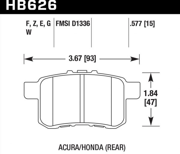 Колодки тормозные HB626F.577 HAWK HPS Acura/Honda задние 14 мм