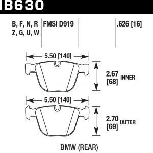 Колодки тормозные HB630F.626 Hawk Performance HPS задние BMW 5 (E60), M3 (E92), M5 (E63) All, 7 (E65, E66) All