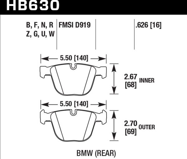 Колодки тормозные HB630F.626 Hawk Performance HPS задние BMW 5 (E60), M3 (E92), M5 (E63) All, 7 (E65, E66) All