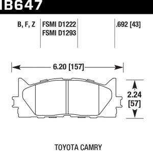 Колодки тормозные HB647F.692 Hawk Performance HPS передние TOYOTA CAMRY 2007-2018