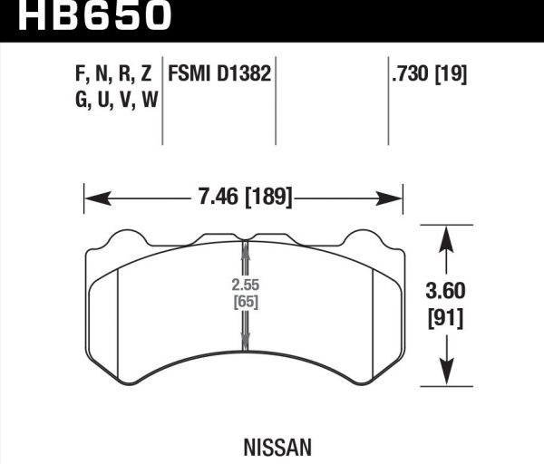 Колодки тормозные HB650F.730 Hawk Performance HPS передние NISSAN Skyline GTR R35 2008->, HPB тип 6, суппорт 8 поршн.