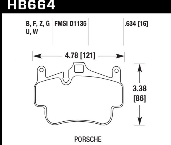Колодки тормозные HB664F.634 HAWK HPS Porsche 911 (997), Boxster 2008-2011, Cayman 2005-2012
