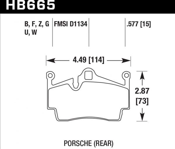 Колодки тормозные HB665B.577 HAWK HPS 5.0 задние Porsche Cayman, Boxster (15мм)