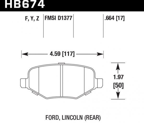 Колодки тормозные HB674Y.664 HAWK LTS передние Ford, Lincoln (17 мм)