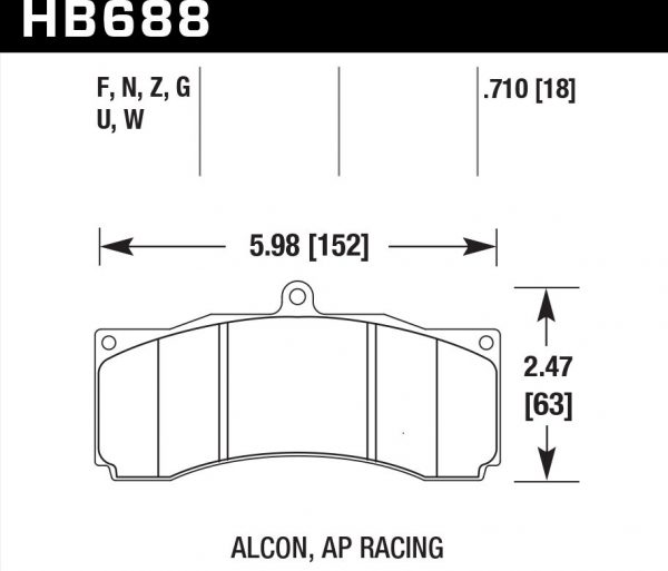 Колодки тормозные HB688F.710 HAWK HPS PROMA 6 порш, AP Racing, Stop Tech, JBT, Alcon, XYZ 18 мм