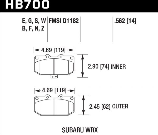 Колодки тормозные HB700F.562 HAWK HPS передние Subaru WRX