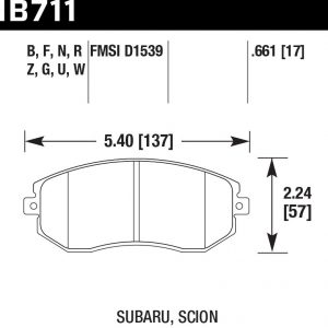 Колодки тормозные HB711B.661 HAWK HPS 5.0 передние Subaru BRZ, Toyota GT 86, Forester, Impreza 2011->