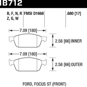 Колодки тормозные HB712F.680 HAWK HPS передние Ford Focus ST 2013->