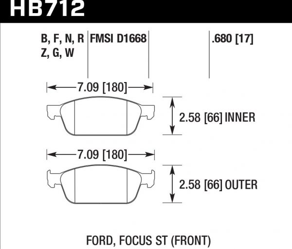 Колодки тормозные HB712F.680 HAWK HPS передние Ford Focus ST 2013->