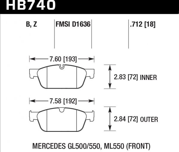 Колодки тормозные HB740B.712 HAWK Street 5.0 передние MB GL W166 AMG Sports Package