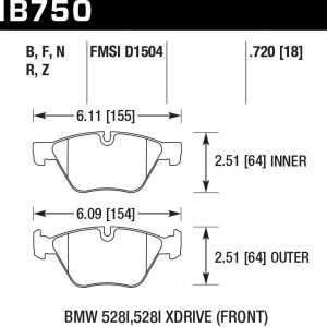 Колодки тормозные HB750F.720 HAWK HPS передние BMW 5 F10, 5 F11, 5 F18 (18 мм)