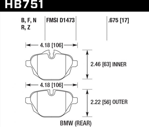 Колодки тормозные HB751F.675 HAWK HPS BMW 5 F10, 5 F11, 5 F18, i8, X3 F25, X4 F26 (17мм)