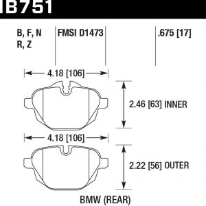Колодки тормозные HB751N.675 HAWK HP Plus BMW 5 F10; 5 F11; 5 F18; i8; X3 F25; X4 F26 (17мм)