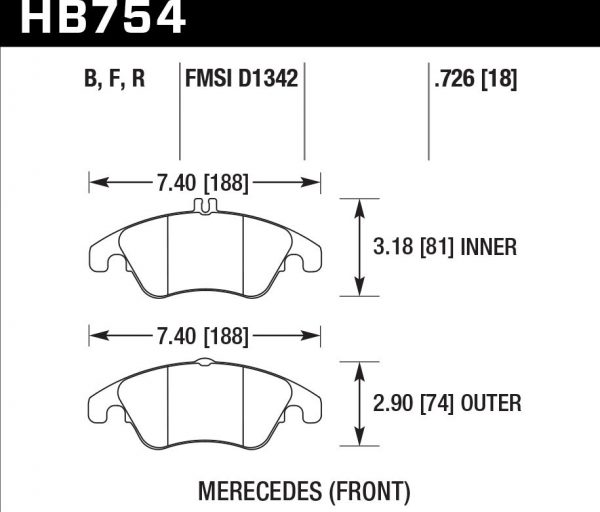 Колодки тормозные HB754F.726 HAWK HPS Mercedes-Benz SLK R172, CLS C218, E W212 19мм