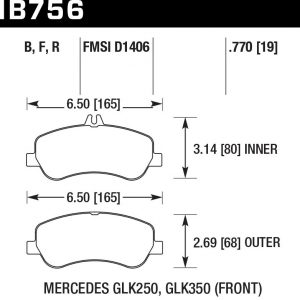 Колодки тормозные HB756B.770 HAWK Street 5.0 перед MB GLK W204