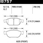 Колодки тормозные HB757F.758 HAWK HPS передние Audi A6 4G2, C7, 4GC ; A7 4GA, 4GF; Allroad 4GH, 4GJ; A8 4H