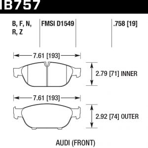 Колодки тормозные HB757F.758 HAWK HPS передние Audi A6 4G2, C7, 4GC ; A7 4GA, 4GF; Allroad 4GH, 4GJ; A8 4H