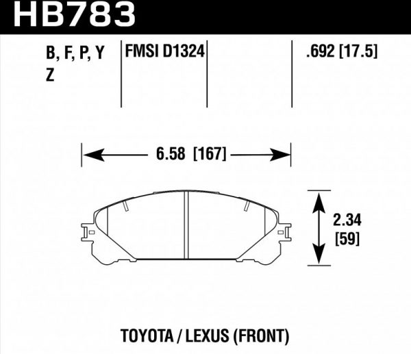 Колодки тормозные HB783P.692 HAWK Super Duty передние Toyota Highlander Hybrid