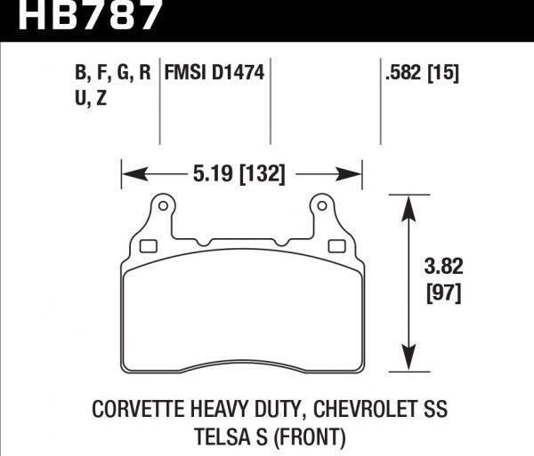 Колодки тормозные HB787F.582 HAWK HPS передние TESLA S, Corvette 2014-> , Camaro 2010->