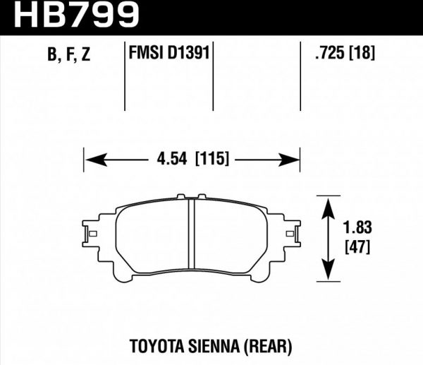 Колодки тормозные HB799F.597 HAWK HPS задние Lexus RX350 2013->, HIGHLANDER 2013->, GS 350 2012->,