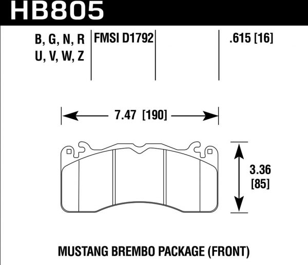 Колодки тормозные HB805B.615 HAWK HPS 5.0 передние FORD MUSTANG BREMBO PACKAGE 2015->