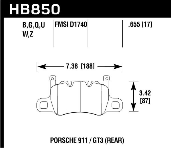 Колодки тормозные HB850B.655 HAWK Street 5.0 PORSCHE 911 (991) GT3, GT3 RS/R, CAYMAN (981) 3.8 GT4