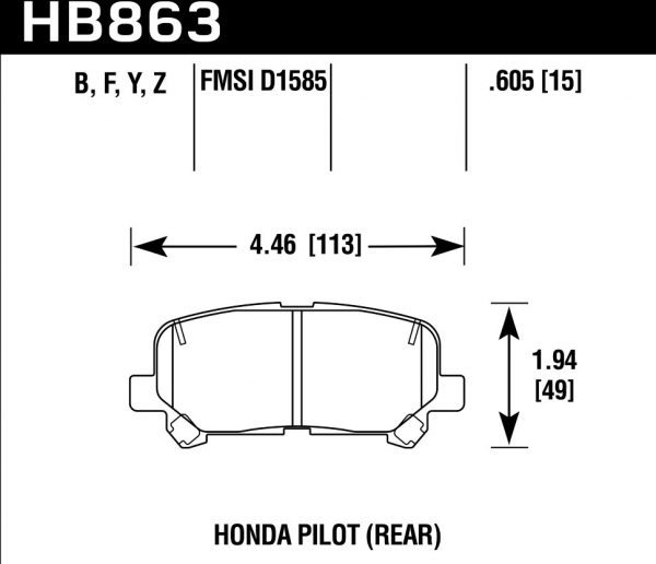 Колодки тормозные HB863Y.605 HAWK LTS задние Honda Pilot