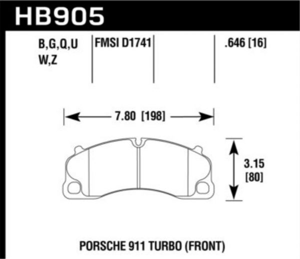 Колодки тормозные HB905B.646 HAWK HPS 5.0 перед Porsche 911 Turbo, GT3 2013-> ; Cayman GT4 2016->