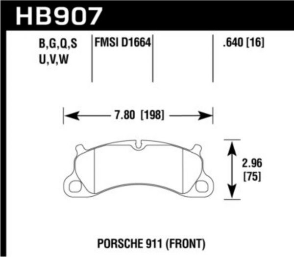 Колодки тормозные HB907B.640 HAWK HPS 5.0 передние Porsche 911 Carrera S 2011-15, Boxster Spyder 981 2015->