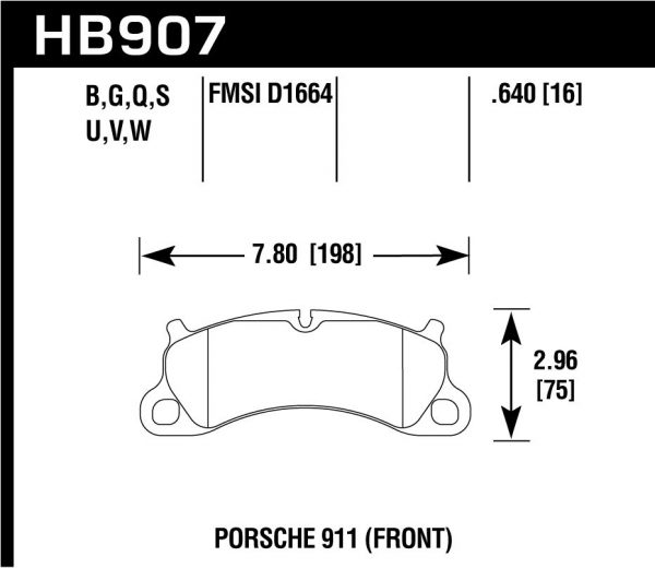 Колодки тормозные HB907N.640 HAWK HP Plus передние Porsche 911 Carrera S 2011-15, Boxster Spyder 981