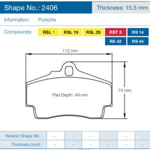 Тормозные колодки 2406-RSL29 PAGID RSL29 задние PORSCHE 718 Cayman, Boxter; 997 3,6 05-09; 996 97-05