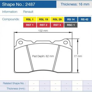 Тормозные колодки 2487-RST1 PAGID RST1 передние MMC Lancer Evo V-X / SUBARU WRX STI / MEGAN RS