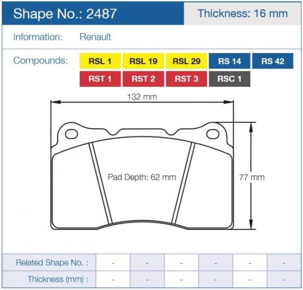 Тормозные колодки 2487-RST1 PAGID RST1 передние MMC Lancer Evo V-X / SUBARU WRX STI / MEGAN RS