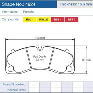 Тормозные колодки 4924-RSL1 PAGID RSL1 перед Porsche 911 Turbo, GT3 2013-> , Cayman GT4